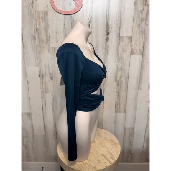 Windsor Teal Cutout Twist Long Sleeve Crop Top Women’s Size Small - Picture 3 of 8